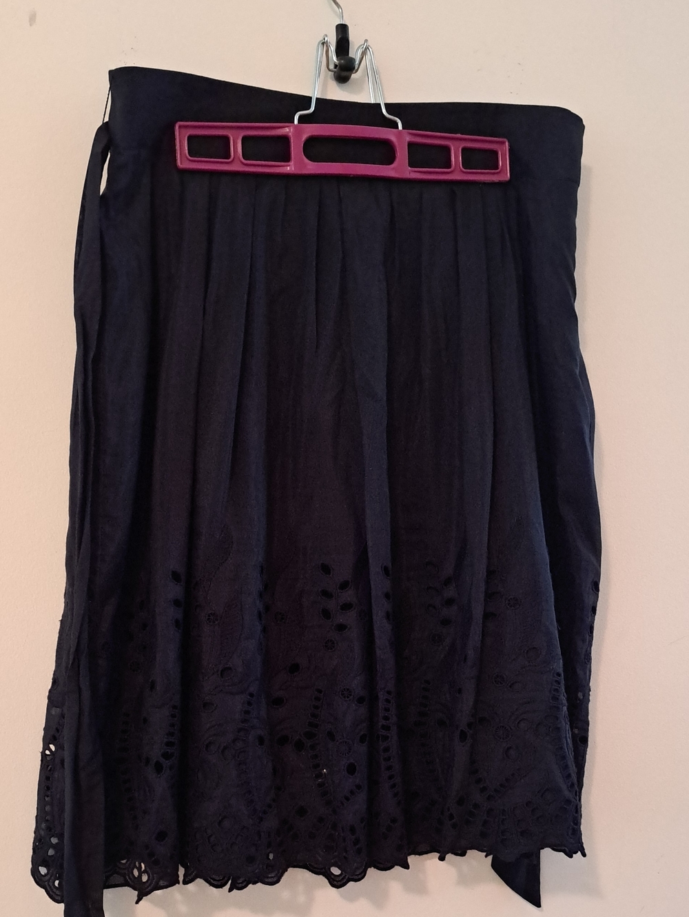 Silk Blend Eyelet Hem A-Line Skirt
